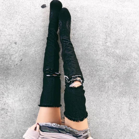 Jeffrey Campbell Shoes - Jeffrey Campbell x LF distressed denim OTK boots